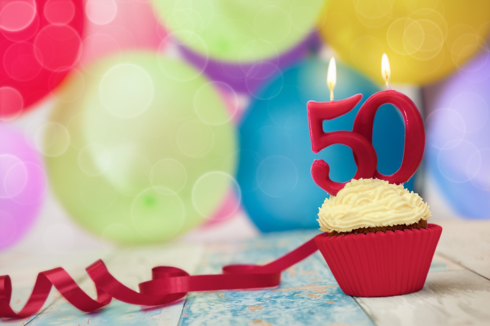 turning 50 cupcake and balloons